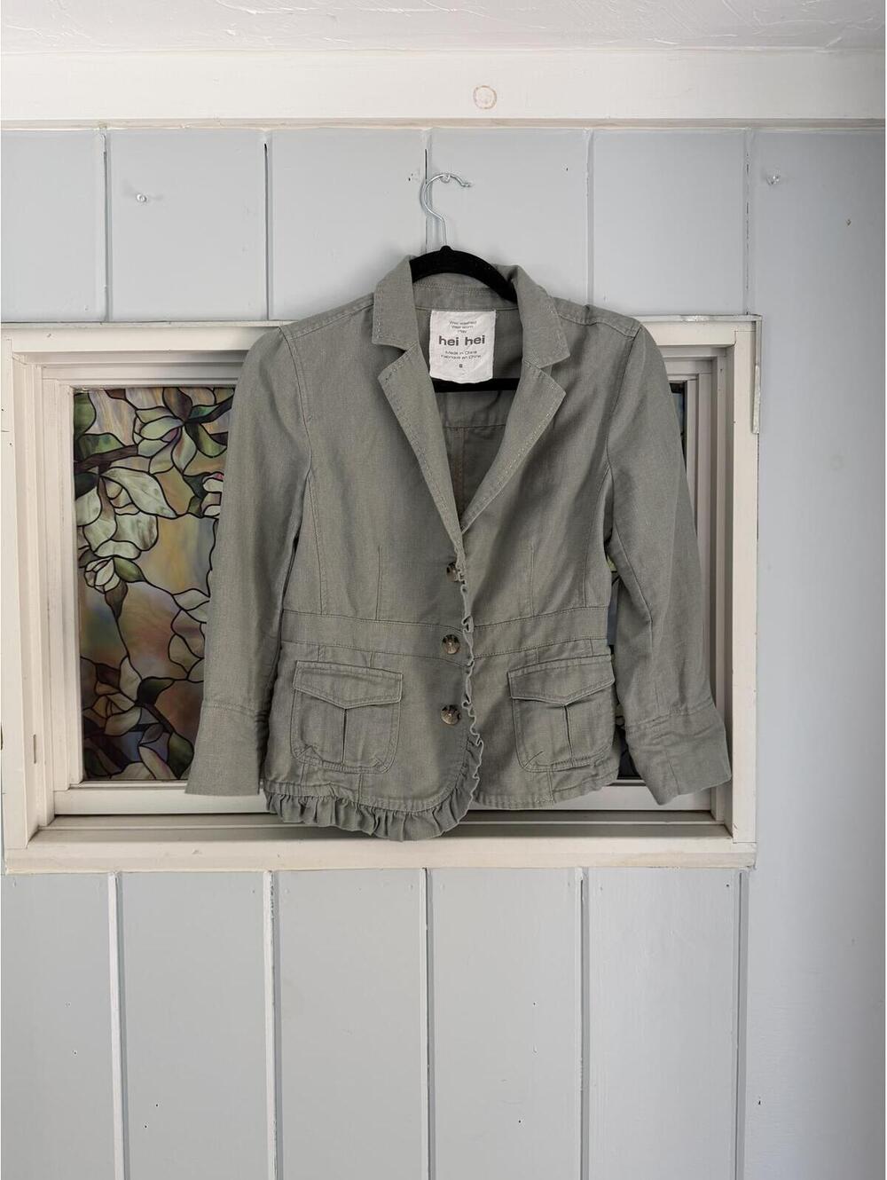 Anthropologie Hei hei green Blazer Jacket with Ruffle size 6